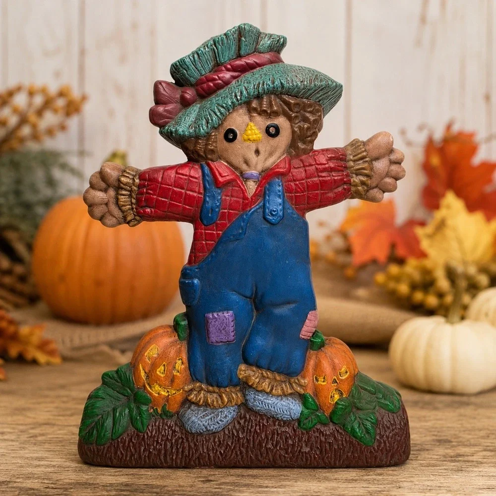 Vintage Scarecrow Figurine Fall Harvest Halloween Decor Pumpkins Jack O Lantern